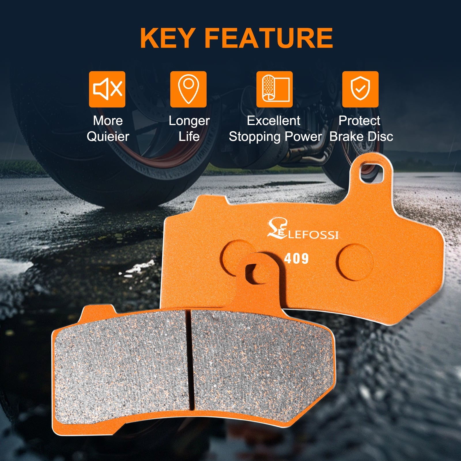 LE LEFOSSI Front Rear Brake Pads Compatible with for Harley Davidson Road Glide Road King Street Glide Electra Glide Ultra Limited Night Rod Street Rod V-Rod 2008-2024 Carbon Fiber Brake Pads FA409FR